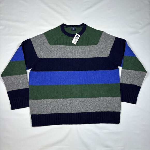 VTG 90s Y2K Gap Wool Striped Colorblock Crewneck Knit Pullover Sweater Mens XXL - Picture 1 of 9